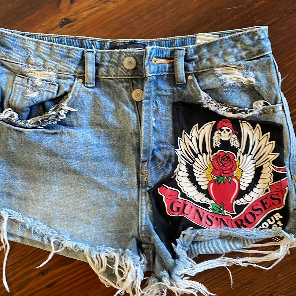 Zara Guns and Roses blue Jean shorts